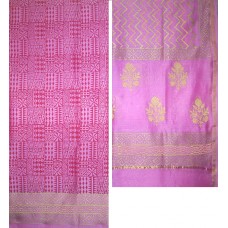 Chanderi Silk Block Print Fabric & Dupatta Light Pink Set